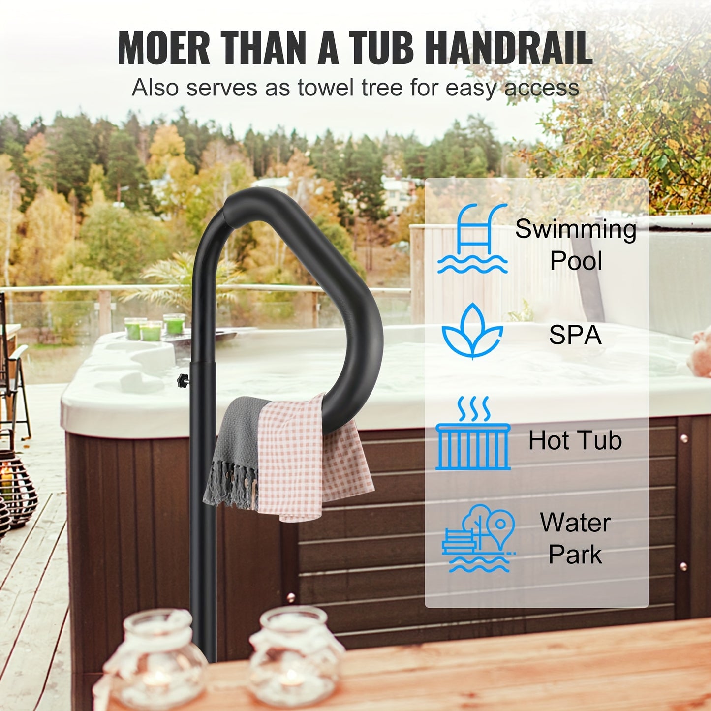 Hot Tub Handgreep – Spa Handrail – Veiligheidsleuning – In- en Uitstapbeugel – Spa Beugel – Verstelbaar 122-160 cm – Roestvrij Aluminium – 360° Draaibaar & Draagkracht 272 kg