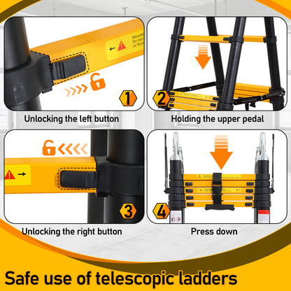 Telescopische Aluminium Ladder – Uitschuifladder – Opvouwbare Ladder – Doe-Het-Zelf Ladder – Werksteiger – Lichtgewicht Aluminium – Veilig Vergrendelingssysteem