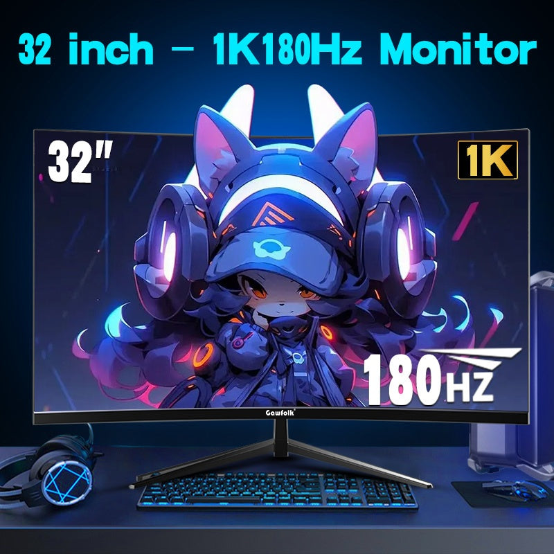 32 Inch Gaming Monitor – Curved Scherm – PC Monitor – Computerscherm – FHD 1080P – 180Hz Refresh Rate – 1800R Bochtige Beeldscherm