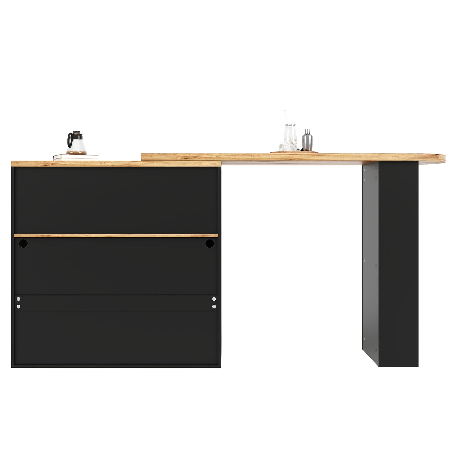 Modern Extendable Bar Table with Storage Shelves & Swivel Base - Adjustable Height 138-193cm, Space-Saving High Bistro/Dining Table for Home, Restaurant, Cafe - Heavy-Duty Metal Construction, Black (Easy Assembly Required), T