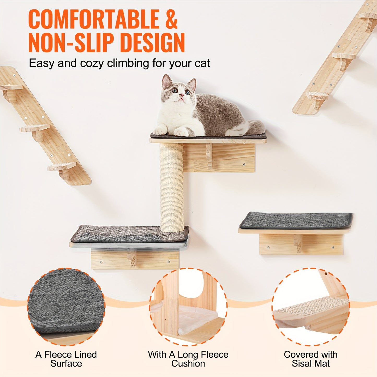 Kattenwandplanken – Kattenplankenset – Klimplanken Kat – Kattenmeubel – Hangmat Kat – Set Van 5 Stuks – Stevig Hout – Compleet Met Montagemateriaal