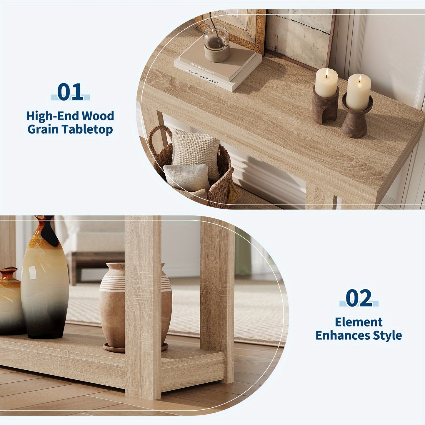 Sidetable Houten Tafel – Smalle Wandtafel – Haltafel – Entreetafel – Woonkamertafel – Rustiek Landelijk Design – Compact 117x30x81 cm – Eenvoudige Montage