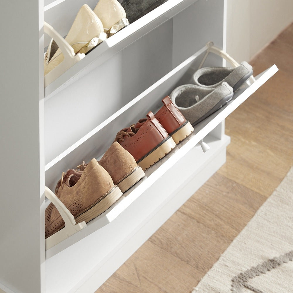 Schoenenkast – Schoenenrek – Schoenenopberger – Schoenenbank – Opbergkast – Slim Design – 2 Deuren & Verstelbare Planken – MDF Wit – Compact 76x18x78 cm