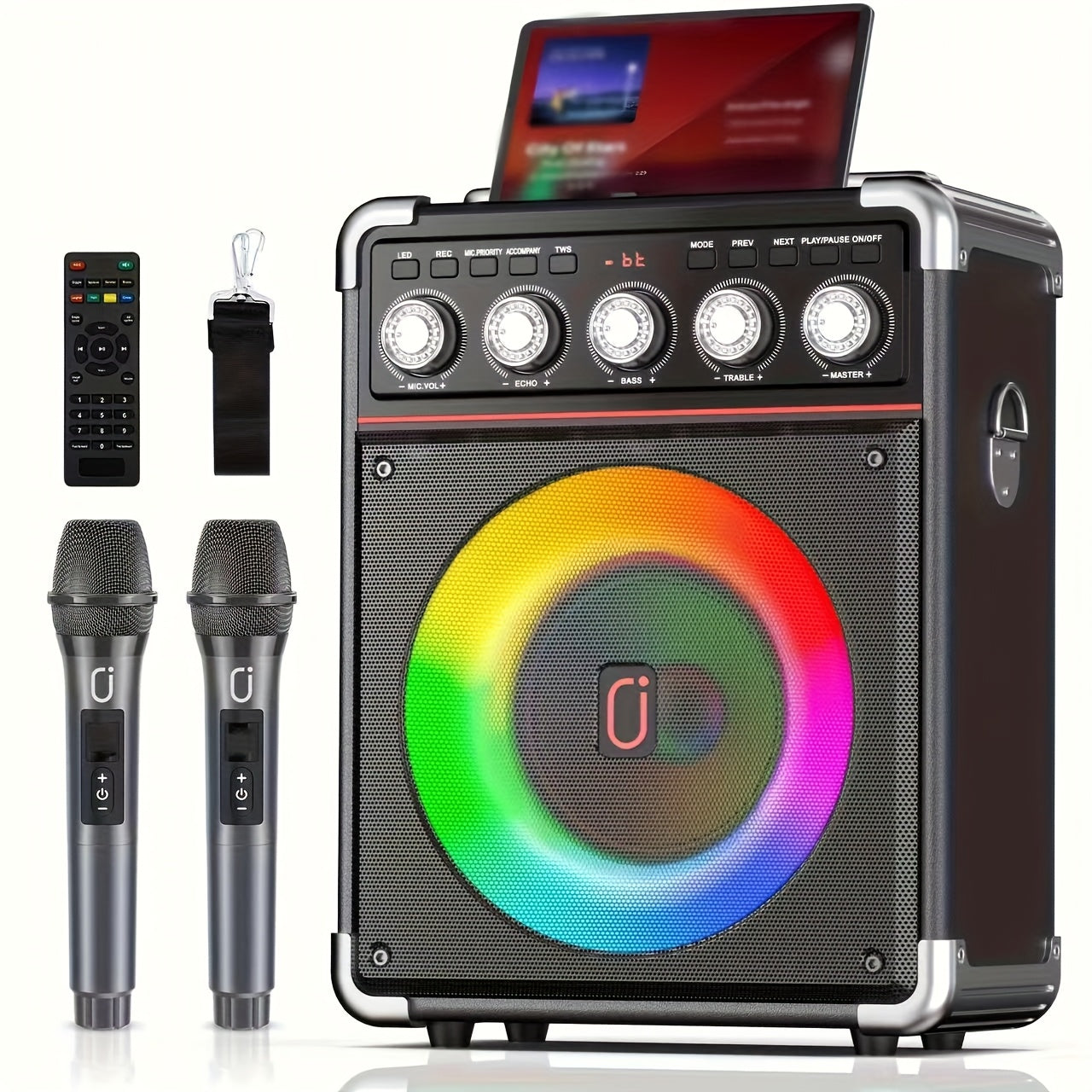 Draagbare Karaoke Machine – Karaoke Set – Wifi Microfoon – Bluetooth Speaker – Zanginstallatie – Met 2 Draadloze Microfoons – RGB Muziekverlichting – Hi-Fi Geluid & Lange Batterijduur