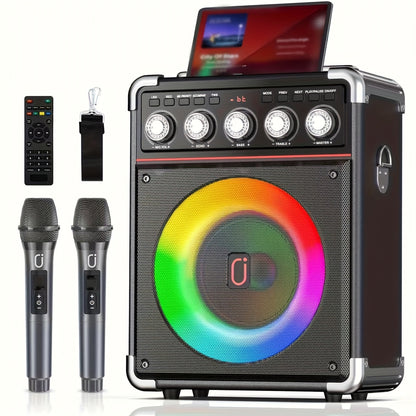 Draagbare Karaoke Machine – Karaoke Set – Wifi Microfoon – Bluetooth Speaker – Zanginstallatie – Met 2 Draadloze Microfoons – RGB Muziekverlichting – Hi-Fi Geluid & Lange Batterijduur