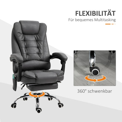 Bureaustoel Massage – Werkstoel Ergonomisch Stoel Bureaustoel Relaxstoel – Met Afstandsbediening – Verstelbare Hoofdsteun en Lendensteun – 6-Punt Voetensteun – Grijs Stof – Metaal Frame – Geen Hout – Gemakkelijke Montage