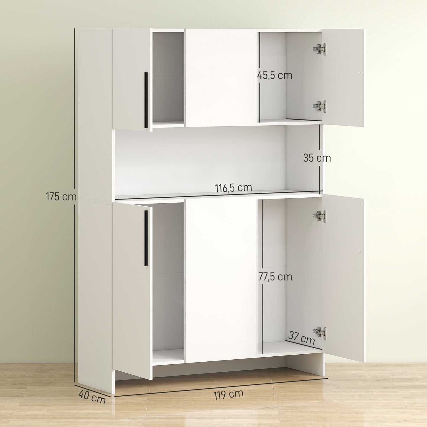 Witte Keukenkast – Opbergkast – Keukenkasten – Kast Met Deuren – Keukenkast Met Werkblad – 4 Kasten Met 6 Deuren – Stevig Spaanplaat Werkblad – 12 Soepele Scharnieren