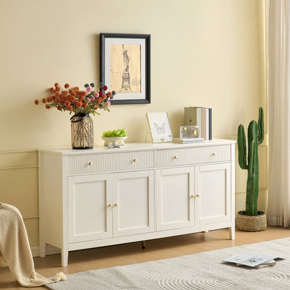 Opbergkast Hal – Dressoir – Kast – Sideboard – Vitrinekast – Wit & Goud – 2 Lades & 4 Deuren – Veel Bergruimte