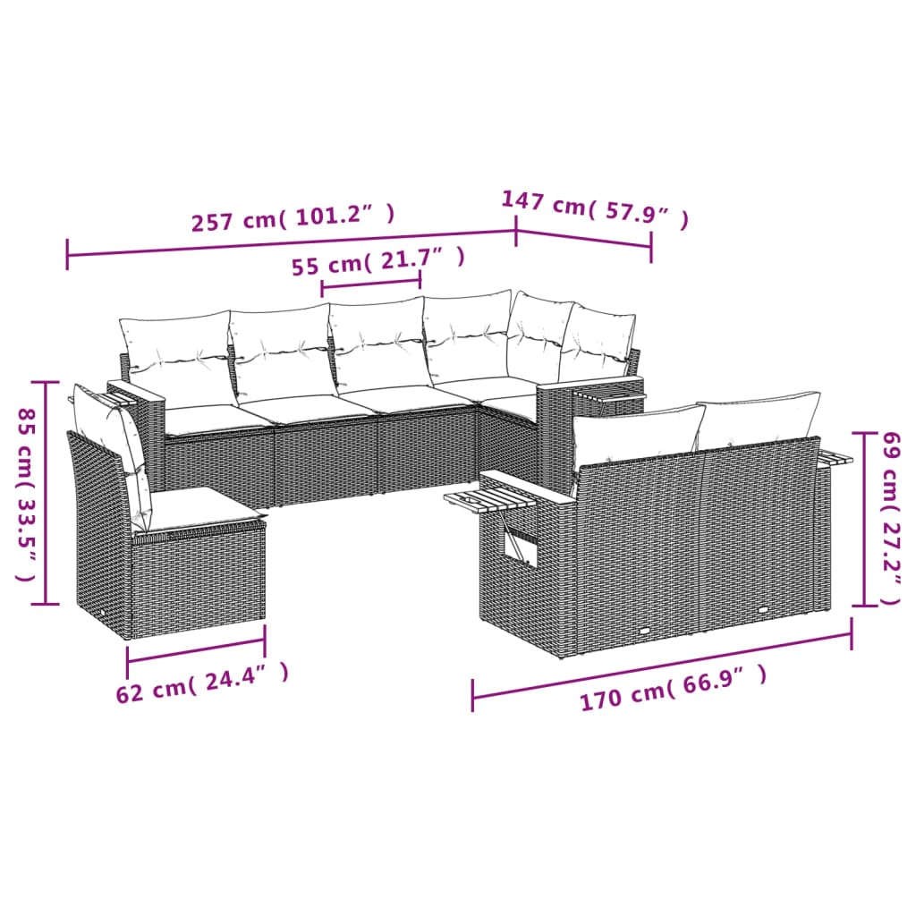 Loungeset Tuin – Loungeset Buiten – Tuinmeubel Set – Loungeset Zonder Tafel – Loungeset Modular – Weerbestendig PE-Rattan – Afneembare Wasbare Kussenhoezen