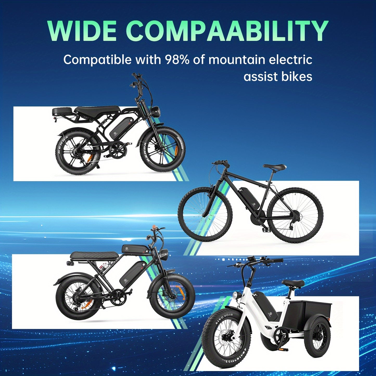 Ebike Accu – Elektrische Fietsaccu – Lithium Batterij – E-bike Batterij – 48V 14.4Ah – Ingebouwde 30A BMS – USB Uitgang – Antidiefstal Beveiliging
