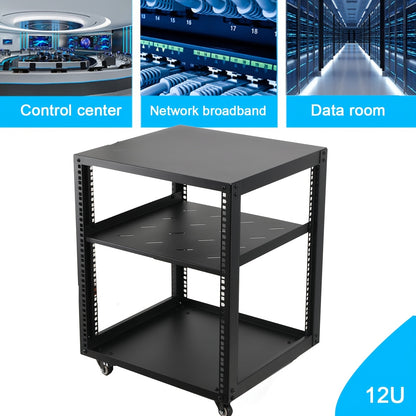 12U Open Frame Serverrek – Serverkast – Netwerkrek – Serverrack – Kabelrek – Verstelbare Diepte 23-40 Inch – Zwart Koudgewalst Staal Met Wielen