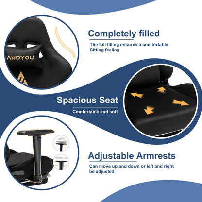 Ergonomic Gaming Chair with Footrest & Lumbar Support - Adjustable Height, 360° Swivel, Manual Recline Handle, Thickened PU Cushioned Seat & Backrest, Breathable Mesh-like Open Back Design, Heavy-Duty Metal Frame - Racing St