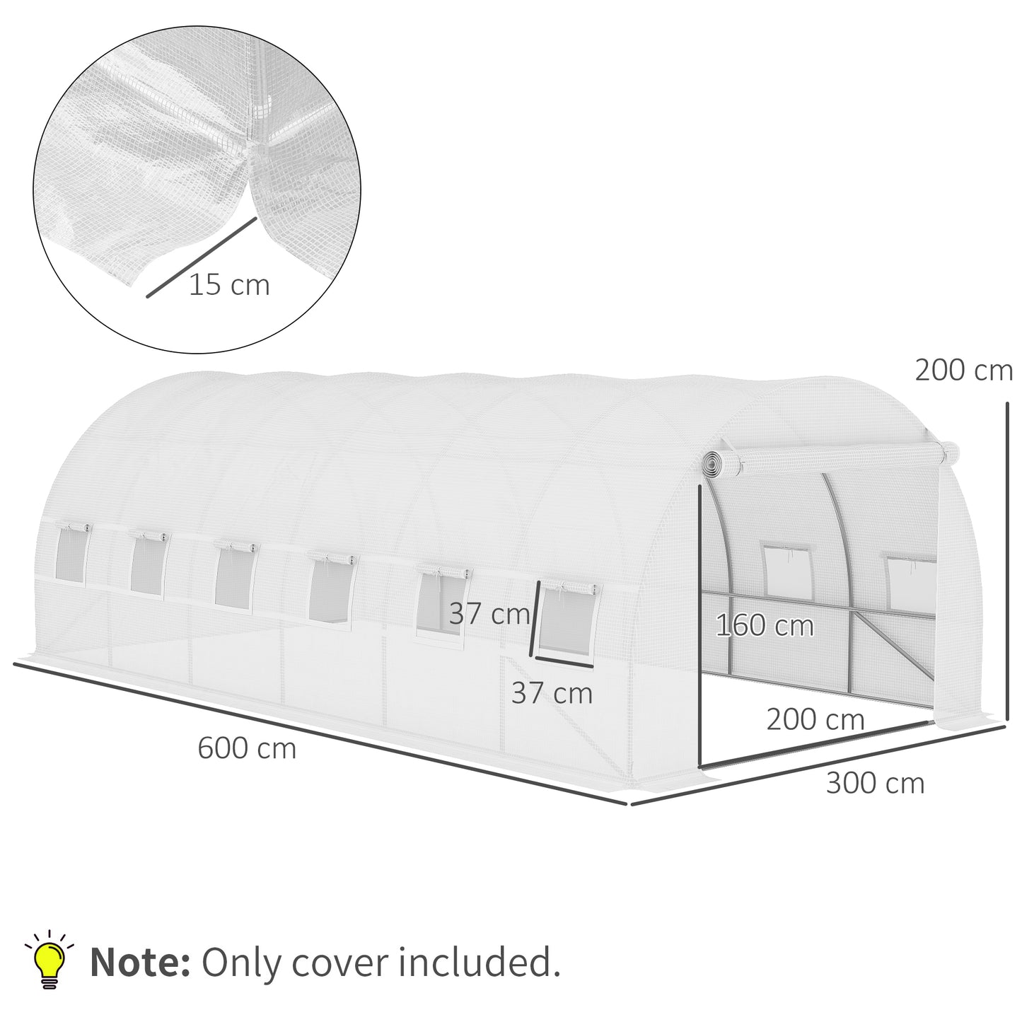 Kasje – Opbergkast – Kastje – Tuinkas – Broeikas – Vervanghoes 6x3x2 m – PE Anti-UV Waterdicht – 12 Rolramen Met Horren