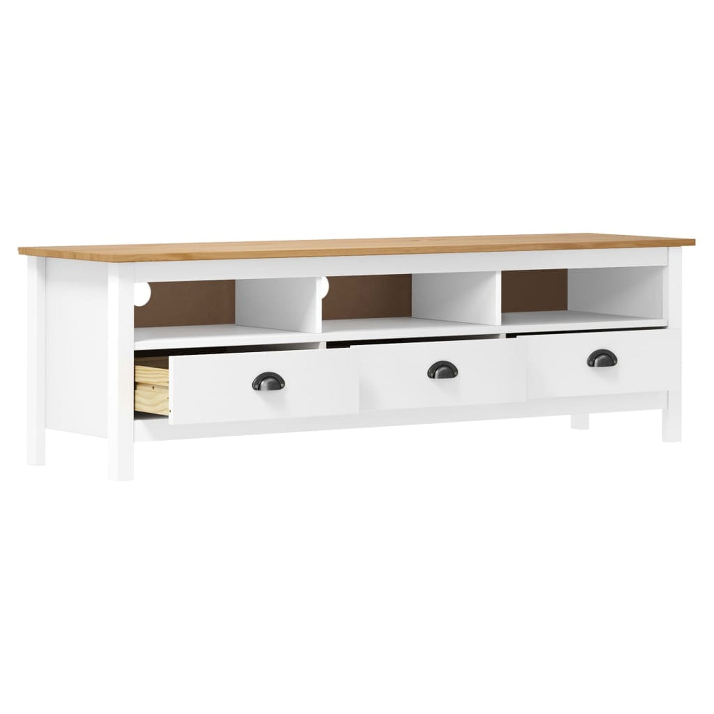 TV Cabinet Hill White 158x40x47cm Solid Pine Wood TV Stand Entertainment Center with Storage, Media Television Table for Living Room Bedroom