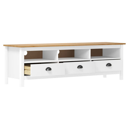 TV Cabinet Hill White 158x40x47cm Solid Pine Wood TV Stand Entertainment Center with Storage, Media Television Table for Living Room Bedroom