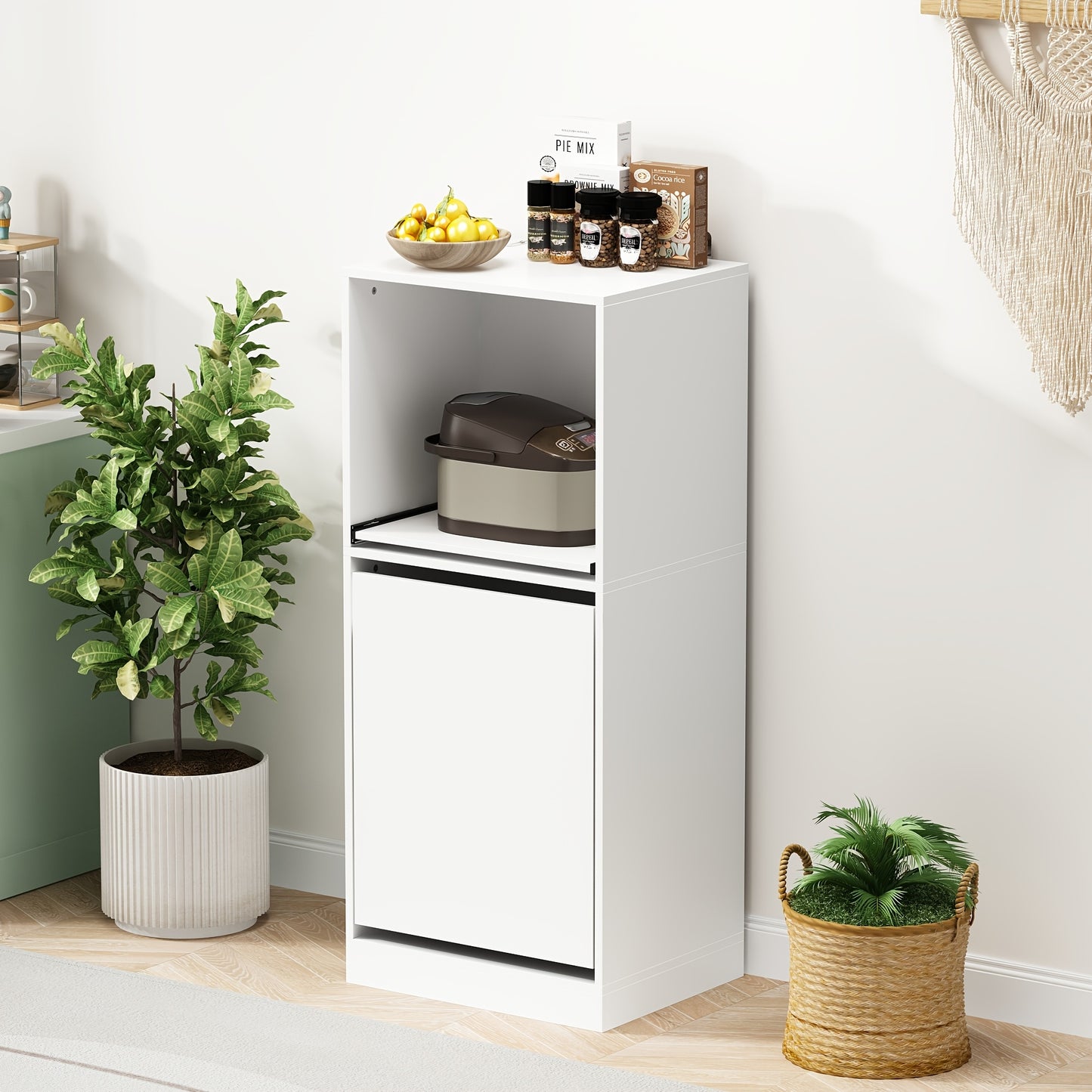 Kast – Opbergkast – Dressoir – Garderobekast – Meubel – Wit MDF – Uitschuifbare Lade – Compact 50 cm Breed