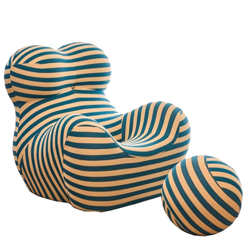Loungestoel – Fauteuil – Relaxstoel – Loungechair – Zitzak – Ergonomisch Ontwerp Met Armleuningen – Comfortabel Memory Foam Zitting – Blauw Met Gele Strepen