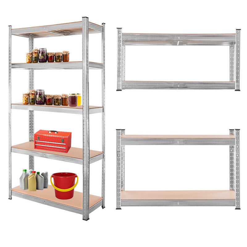 Mega-M Basic Storage Shelf - H-180 cm, L-90 cm, D-40 cm, 5 MDF 4 mm Shelves (175 kg), Galvanized Steel