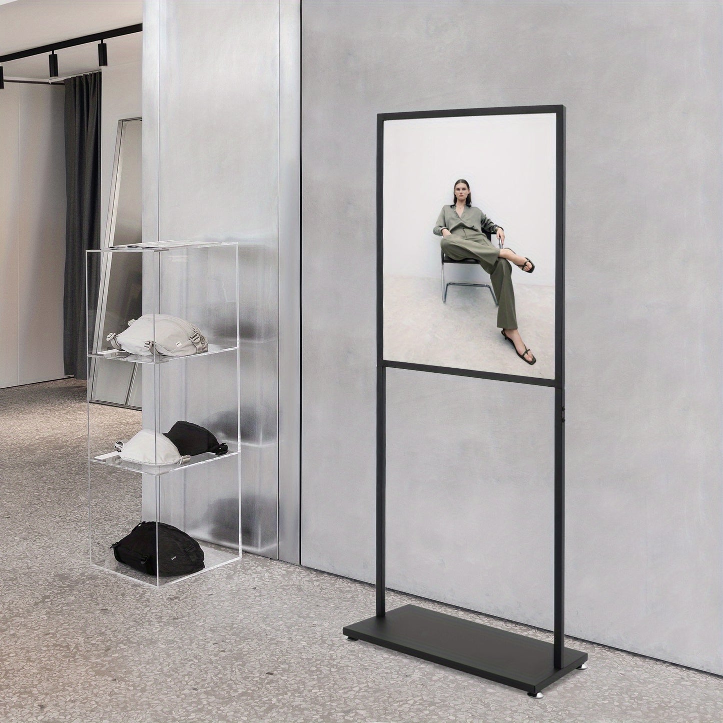 Posterstandaard – Posterhouder – Reclamebord – Displaystandaard – Presentatiestandaard – Zwart – Metalen Frame – Verstelbare Vloerplaten – Draagvermogen 13,6 kg