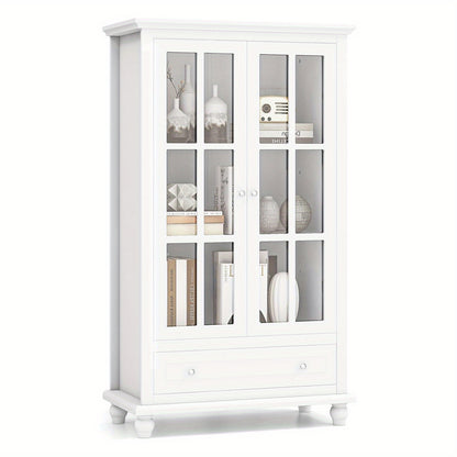 Kledingkast – Garderobekast – Opbergkast – Boekenkast – Vitrinekast – Met Gehard Glas – Verstelbare Plank & Lade – Wit 80x40x139 cm