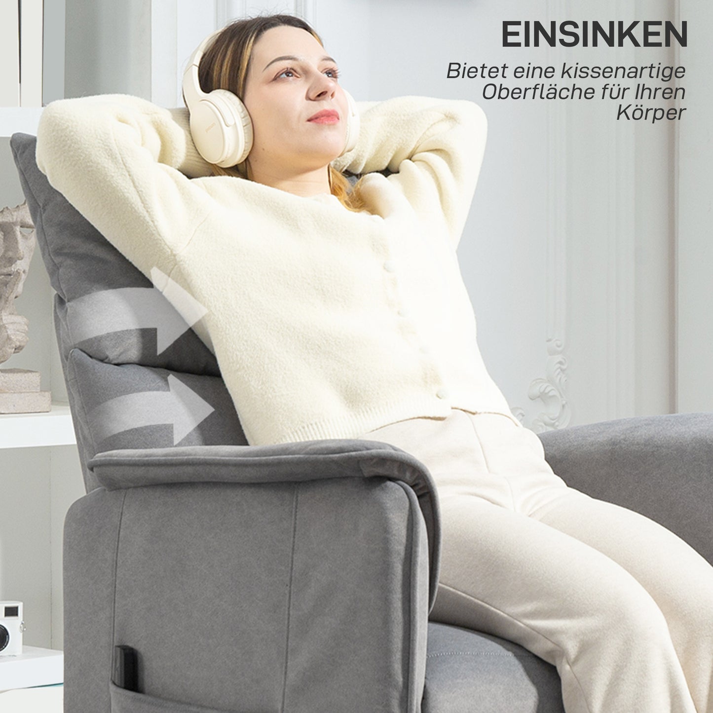 Relaxfauteuil – Relaxstoel – Fauteuil – Zetel – Stoel – Stil Verstelbare Motor – Geheugenfunctie – Grijze Stoffering – Verstelbare Voetensteun