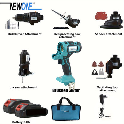 5-in-1 Accu Gereedschap – Boormachine – Reciprozaag – Decoupeerzaag – Multitool – Schuurmachine – 2x 18V 2000mAh Lithium-Ion Batterijen – Snel Wisselmechanisme