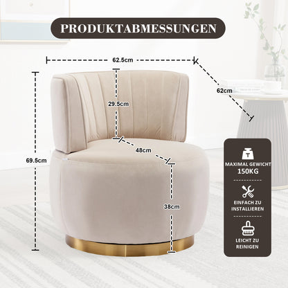 Draaifauteuil – Bureaustoel – Loungefauteuil – Swivel Chair – Fauteuil Beige – 360° Rotatie – Fluweelzachte Bekleding