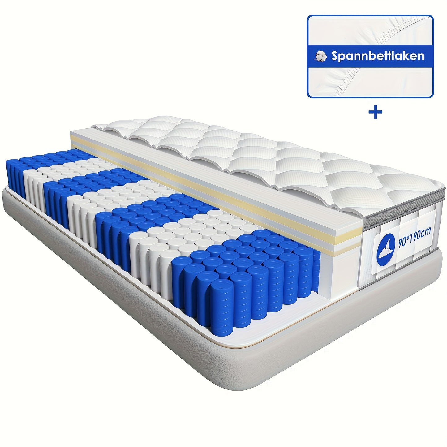 Kaluote 25cm Height Pocket Spring Mattress - 140x190cm Medium Firmness Breathable Ergonomic Design, Hypoallergenic & Pressure-Relieving, No Power Needed, Durable Fabric & Metal Frame for Spinal Support & Restful Sleep, Comfor