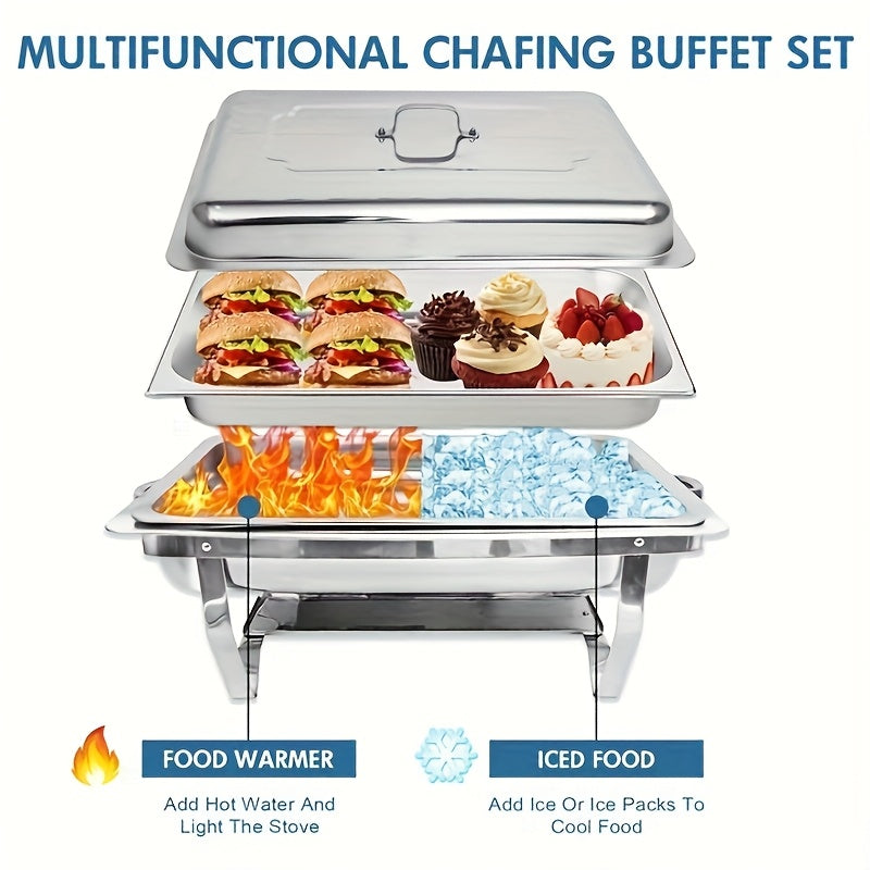 Chafing Dish – Buffetwarmer – Warmhoudschaal – Bain Marie – Warmhoudbak – 6-delige Set – RVS 408 Voedselveilig – Inductievrij Met Glazen Scharnierdeksel