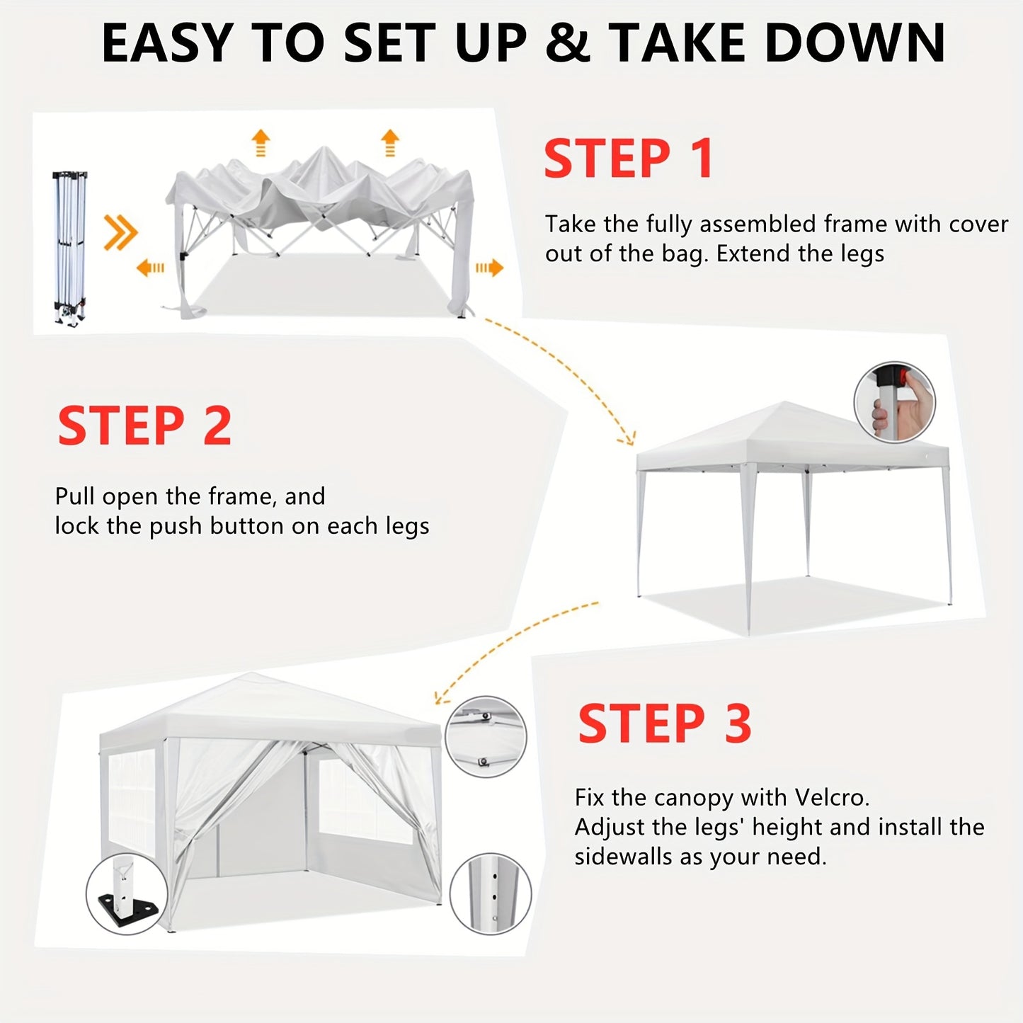Partytent – Pop-up Tent – Vouwtent – Paviljoen – Tuintent – 3,05x3,05 m – Waterdicht & UV-bestendig – 4 Afneembare Zijwanden