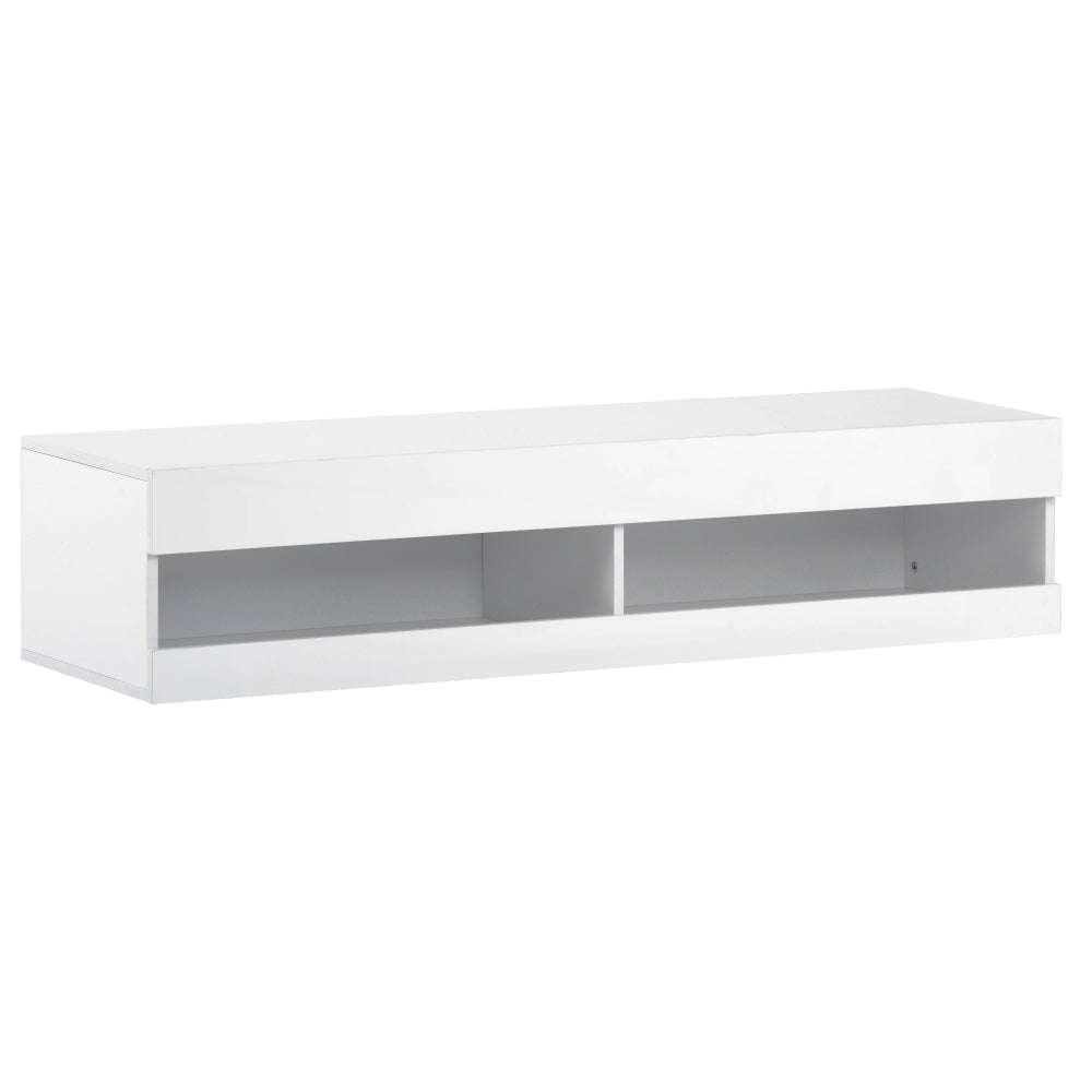 Modern White Low-Profile TV Stand Compatible for TVs - Wall-Mountable Media Console with Ample Storage, Metal Frame, Assembly, Space-Saving (140x40x30.5cm) for Living Room, Apartments & Small Homes -