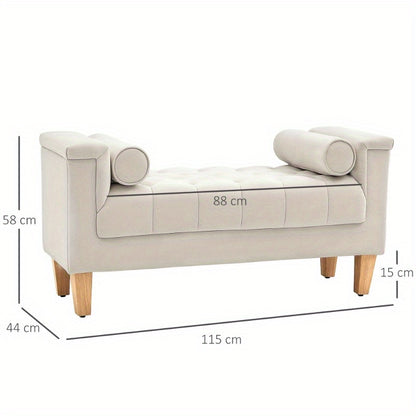 Bankje – Zitbank – Halbankje – Opbergbank – Zitmeubel – Chenille Stof – Met Armleuningen – Inclusief Opbergruimte – 115x44x58 cm – Beige