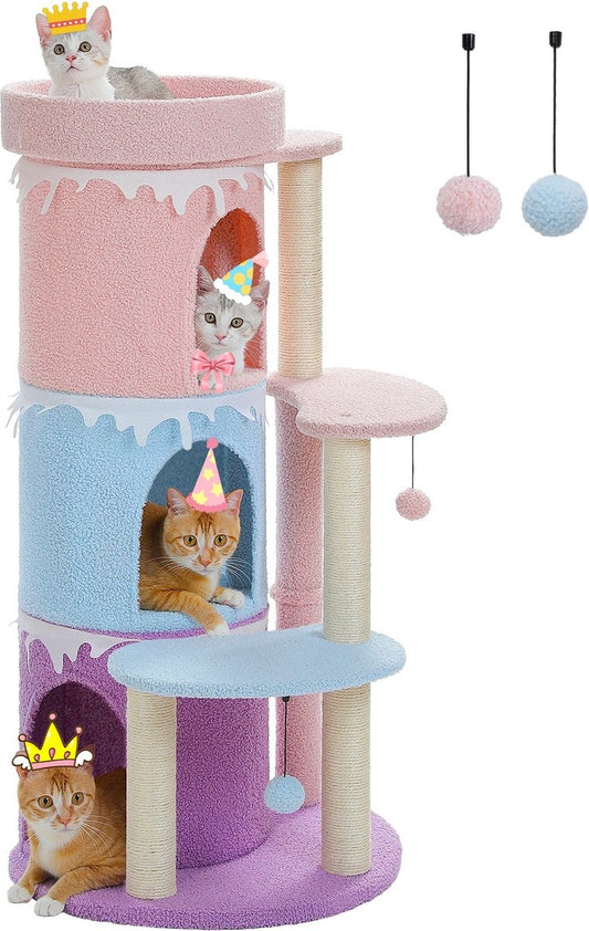 Cat Tower - Multi-Level Kattenboom met Sisal Krabpalen - Krabpaal - Kattenhuis - Indoor Kattentoren met Huis en Bed - Verstelbaar - Perfect Cadeau voor Katten - 109 cm hoog