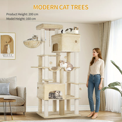 Krabpaal XXL – Kattenboom – Klimmeubel – Speelmeubel – Krabmeubel – Beige Kleur – 200 cm Hoog – 10 Sisal Krabpalen