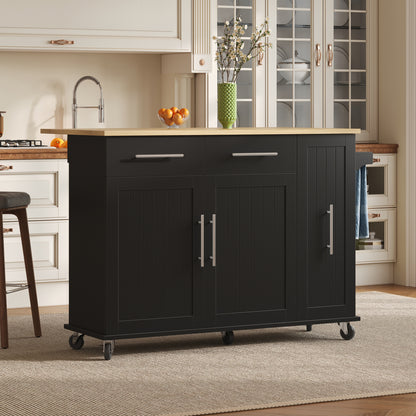 Expandable/Retractable Kitchen Island with Folding Leaf Extension & Storage Cart - Heavy-Duty Mobile Cart with 3-Tier Pull-Out Cabinet, Internal Shelving, 2 Drawers & Towel Rail - Space-Saving Suitable for Dining Areas, Assem
