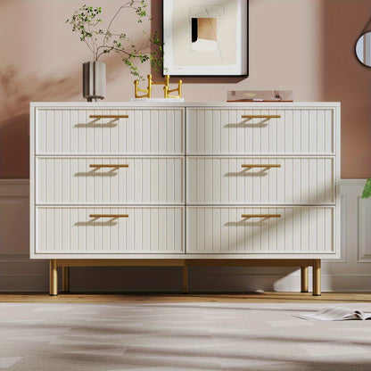 Ladekast – Ladenkast – Kommode – Dressoir – Opbergkast – Wit – 6 Lades – Compact Design Met Gouden Handgrepen – 68,5 cm Hoog