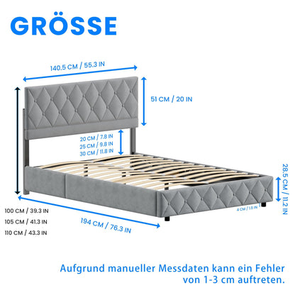 Bedboxspring – Boxspringbed – Gestoffeerd Bed – Tweepersoonsbed – Boxspringbed Met Opbergruimte – 180x200 cm – Hydraulische Lift – Luxe Lichtgrijze Velvet