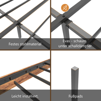 Bedframe Tweepersoonsbed Ledikant Slaapkamerset Bedombouw Bedstijl – Modern Farmhouse Design – Stevige Hout-Metaal Constructie – 180x200 cm – Hoog Hoofdbord