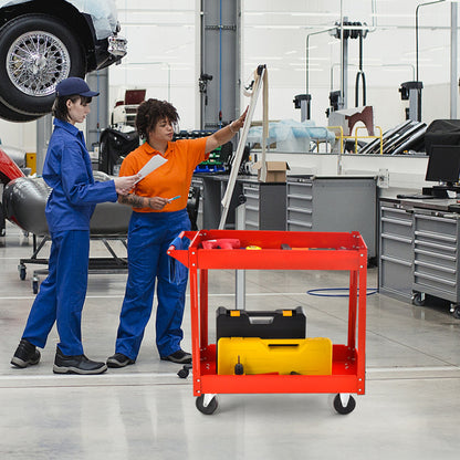 Werkplaatswagen – Gereedschapswagen – Atelierwagen – Rolwagen – Opbergtrolley – 2-laags Metalen Trolley – Rood – 100 kg Draagvermogen – 85x41x79 cm