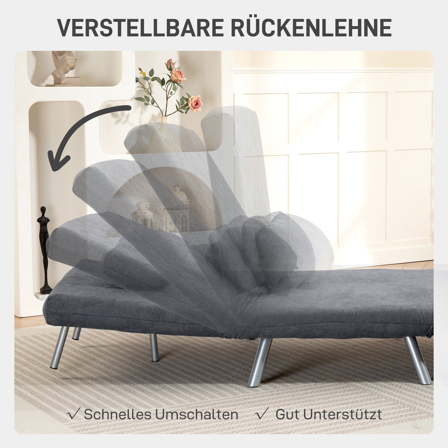 Slaapfauteuil – Slaapstoel – Fauteuil – Logeerbed – Vouwbed – 3-in-1 Design – Donkergrijze Stof – Inclusief Kussen