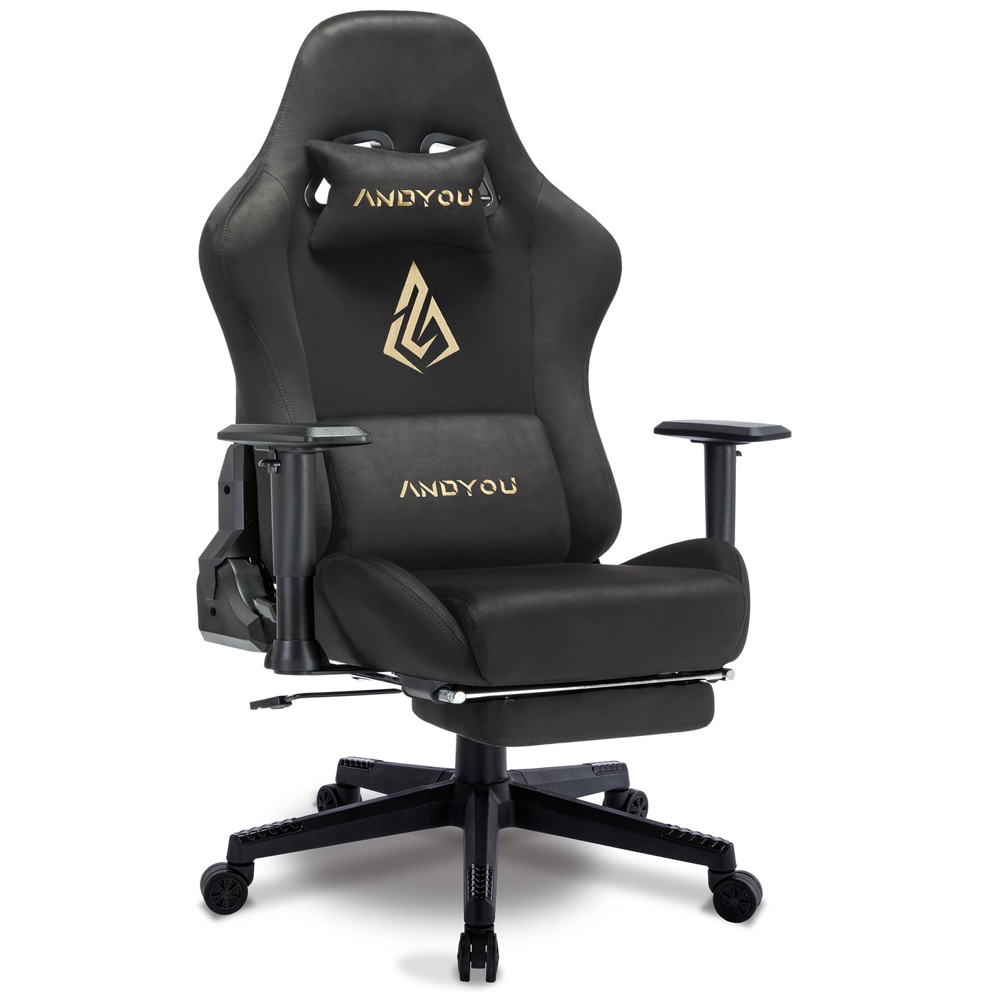 Ergonomic Gaming Chair with Footrest & Lumbar Support - Adjustable Height, 360° Swivel, Manual Recline Handle, Thickened PU Cushioned Seat & Backrest, Breathable Mesh-like Open Back Design, Heavy-Duty Metal Frame - Racing St