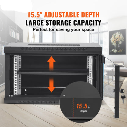 6U Wandkast – Serverkast – Netwerkserverkast – Rackkast – IT Kast – Compact Diep 39 cm – Gelaste Stalen Frame Met Glazen Deur Met Slot