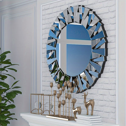 Wandspiegel – Passpiegel – Badkamerspiegel – Halspiegel – Ronde Spiegel – 79x79 cm – Houten Frame – Gepolijst Afgewerkt