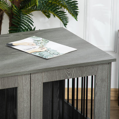 Hondenbench – Hondenkooi – Draadkooi – Hondenhok – Hondenbox – Magnetische Deur – Stevig Hout Met Metaal – 85x55x87 cm – Grijs