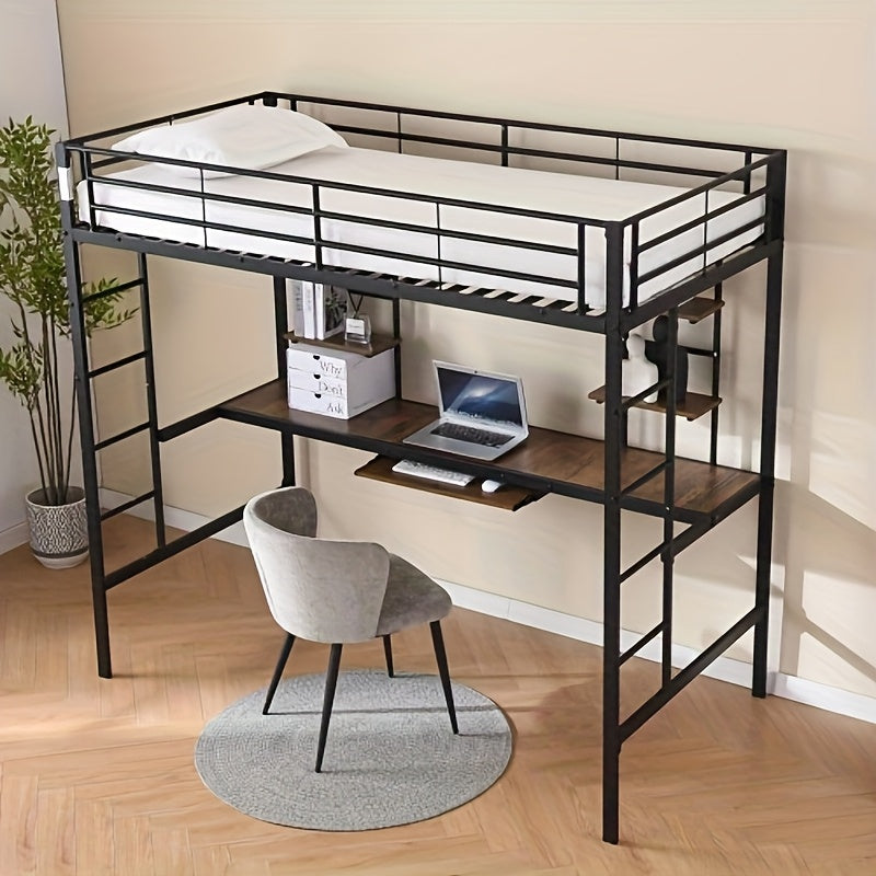 Hoogslaper – Mezzanine Bed – Zolderbed – Halfhoogslaper – Kinderhoogslaper – Metalen Frame – Ingebouwd Bureau – Ruimtebesparend – Modern Design