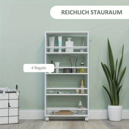 Opbergtrolley Smalle Trolley Keukentrolley Servertrolley Opberwwagen – Witte 45x15x91 cm – 4 Verdiepingen – 360° Zwenkwieltjes met Rem