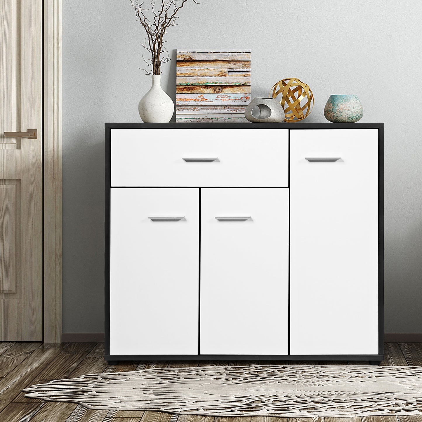 Buffetkast – Dressoir – Opbergkast – Keukenkast – Sideboard – Zwart-Wit – Verstelbare Plank – Ruim Bovenblad 89 cm