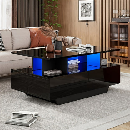 Moderne Salontafel – Bijzettafel – Koffietafel – Tafel Met Laden – Zwarte Hoogglans – 90x55x41 cm – 30 kg Draagvermogen