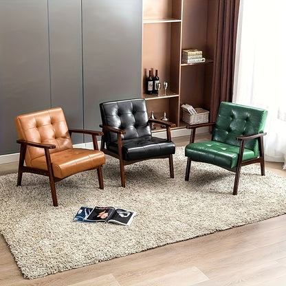Mid-Century Fauteuil – Armstoel – Eetkamerstoel – Bureaustoel – Designstoel – Zwarte Kunstleren Bekleding – Massief Beukenhout Frame