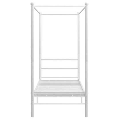 Modern White Metal Four-Poster Bed Frame with Curved Headboard & Footboard - Twin Size (90x200cm), Sturdy All-Metal, Easy Assembly, Low-Maintenance Minimalist Bed for,, Small s - Durable Non-Wood Furniture